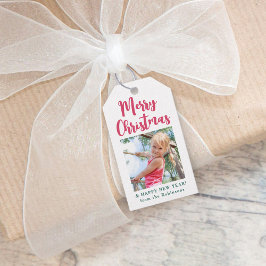 明るいスクリプモダントのメリークリスマスのシンプル写真 ギフトタグ
