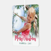 明るいスクリプモダントのメリークリスマスのシンプル写真 メタルオーナメント (正面左)