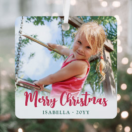 明るいスクリプモダントのメリークリスマスのシンプル写真 メタルオーナメント