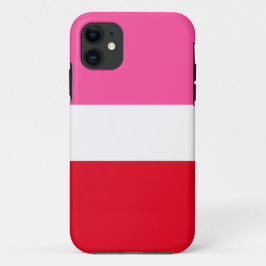 明るいスタイリッシュスポーティなワイドなピンクの赤い白いストライプ iPhone 11 ケース