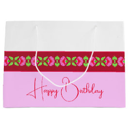 明るいスタイリッシュピンクとフローラ ラージペーパーバッグ