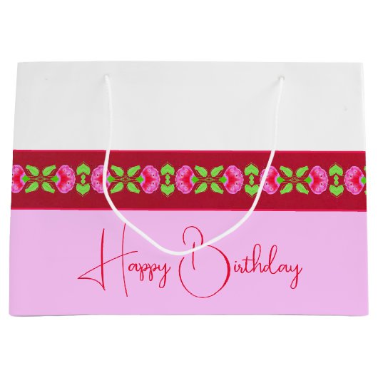 明るいスタイリッシュピンクとフローラ ラージペーパーバッグ (正面)