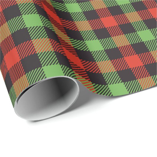 明るいスタイリッシュ赤と緑の格子模様の贈り物 ラッピングペーパー (ロールコーナー)