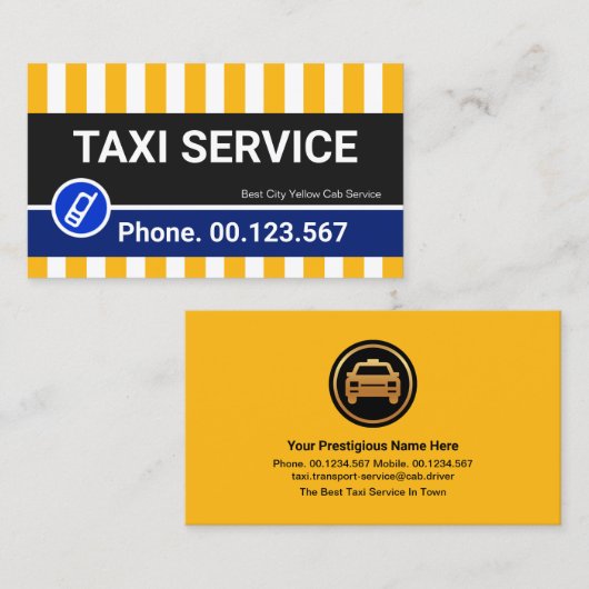 明るいスタイリッシュ黄色のタクシー路線タクシー運転手 名刺 (正面/裏面)