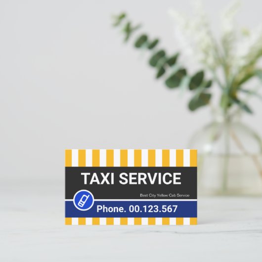明るいスタイリッシュ黄色のタクシー路線タクシー運転手 名刺 (スタンド正面)