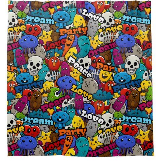 明るいステッカーパターン シャワーカーテン (正面)