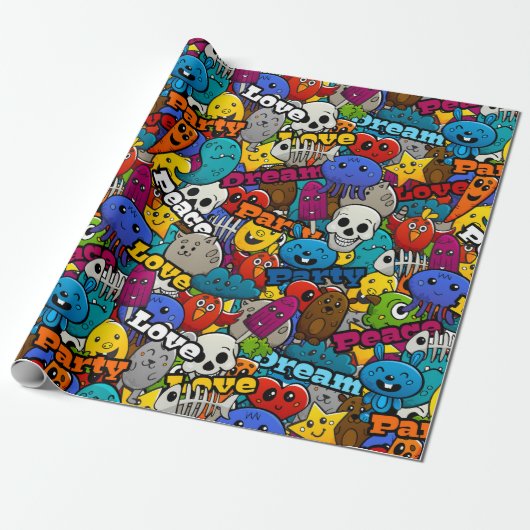 明るいステッカーパターン ラッピングペーパー (アンロールド)
