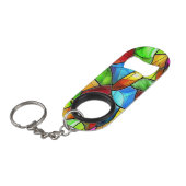 明るいステンドグラスのモザイク キーホルダー栓抜き (正面アングル)