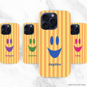 明るいストライプの楽しい笑顔 iPhoneケース