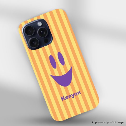 明るいストライプの遊び心のあるスマイルフェイス iPhoneケース