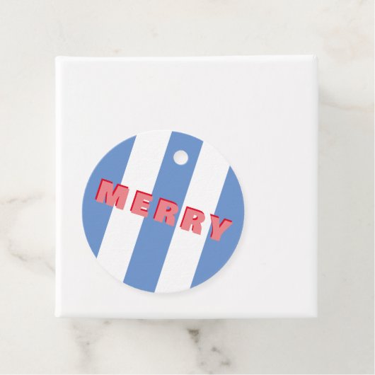 明るいストライプの青のクリスマスメリー祭 フェイバータグ (インサイチュ)