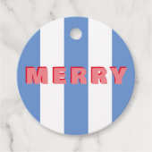 明るいストライプの青のクリスマスメリー祭 フェイバータグ (正面)