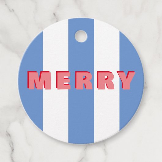 明るいストライプの青のクリスマスメリー祭 フェイバータグ (正面)