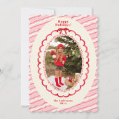 明るいストライプの2枚の写真 ピンクのクリスマス シーズンカード (正面)