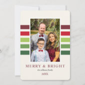 明るいストライプグリーンレッドホワイトクリスマスフォト シーズンカード (正面)