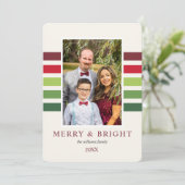明るいストライプグリーンレッドホワイトクリスマスフォト シーズンカード (スタンド正面)