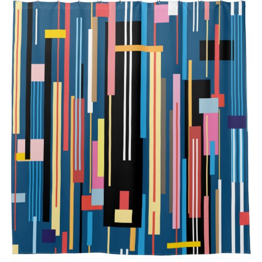 明るいストライプ抽象芸術パターン シャワーカーテン (正面)