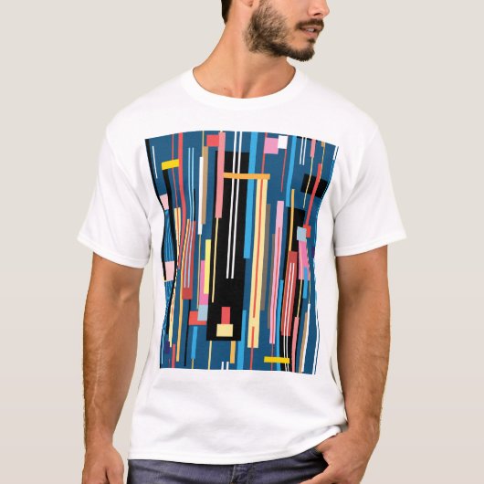 明るいストライプ抽象芸術パターン Tシャツ (正面)