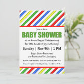 明るいストライプ色のプライマリーカラーベビーシャワー 招待状 (スタンド正面)