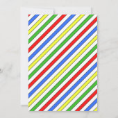 明るいストライプ色のプライマリーカラーベビーシャワー 招待状 (裏面)