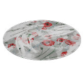 明るいスプラッシュレッドポピーの水色 カッティングボード (角)