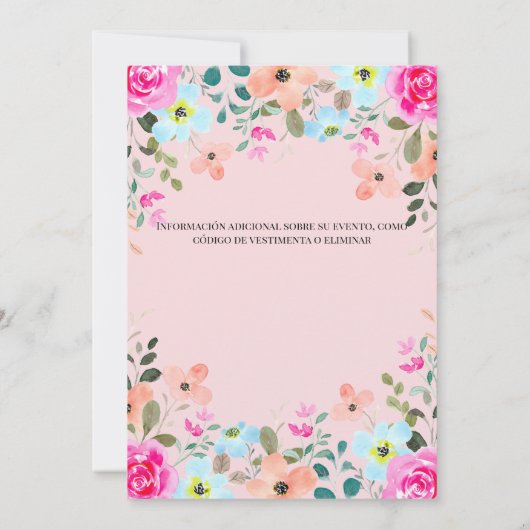 明るいスペインのピンクフローラ30th誕生日パーティー 招待状 (裏面)