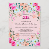 明るいスペインのピンクフローラ30th誕生日パーティー 招待状 (正面/裏面)