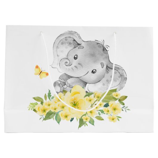 明るいゾウの赤ちゃんシャワー抱き枕 ラージペーパーバッグ (裏面)