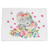 明るいゾウの赤ちゃんシャワー抱き枕 ラージペーパーバッグ (正面)