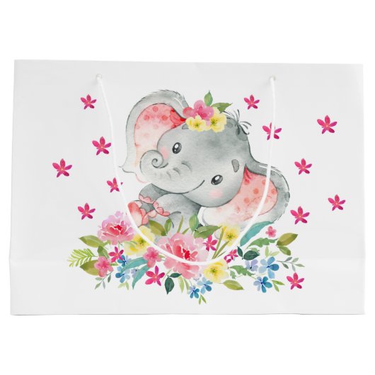 明るいゾウの赤ちゃんシャワー抱き枕 ラージペーパーバッグ (裏面)