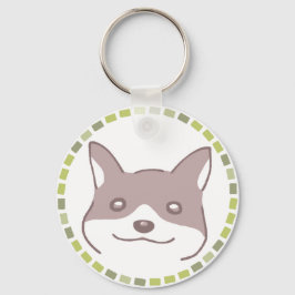 明るいタイル模様&笑顔の犬イラスト キーホルダー