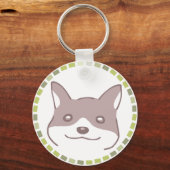 明るいタイル模様&笑顔の犬イラスト キーホルダー (正面)
