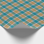 明るいターコイズおよびオレンジスポーティな格子縞パターン ラッピングペーパー (角)