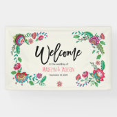 明るいターコイズとオレンジ色の明るいフォークの花 横断幕 (横)