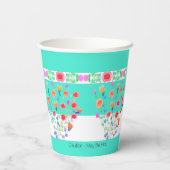 明るいターコイズとカラフルフローラ 紙コップ (裏面)