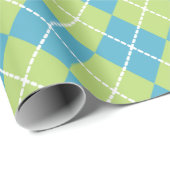明るいターコイズとライム アーガイル ラッピングペーパー (ロールコーナー)