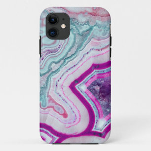 明るいターコイズの紫色のGeodeの鉱物の石 iPhone 11 ケース