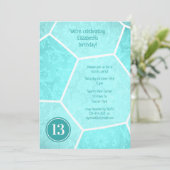 明るいターコイズガーリーサッカーの誕生日チームパーティー 招待状 (スタンド正面)