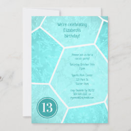 明るいターコイズガーリーサッカーの誕生日チームパーティー 招待状
