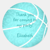 明るいターコイズバスケットボールバースデーパーティー ラウンドシール (正面)