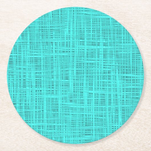 明るいターコイズフェイクジュート織り模様 ラウンドペーパーコースター (正面)