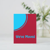 明るいターコイズモダンの赤い動く発表 案内ポストカード (スタンド正面)