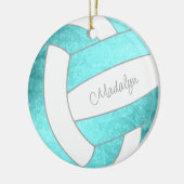 明るいターコイズ名前をカスタムするキープサバレーボール セラミックオーナメント (左)