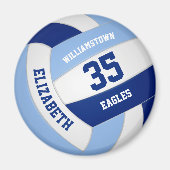 明るいダークブルーのチームの色の子供のバレーボール マグネット (正面)