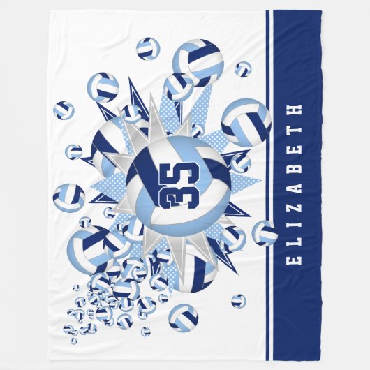 明るいダークブルーのバレーボールがスポーツルームをスター フリースブランケット (正面)