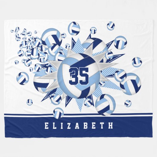 明るいダークブルーのバレーボールがスポーツルームをスター フリースブランケット (正面(横))