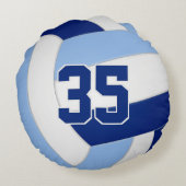 明るいダークブルーの白いチームカラーのキッズバレーボール ラウンドクッション (裏面)