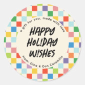 明るいチェッカラフルカーボードギフト ラウンドシール (正面)