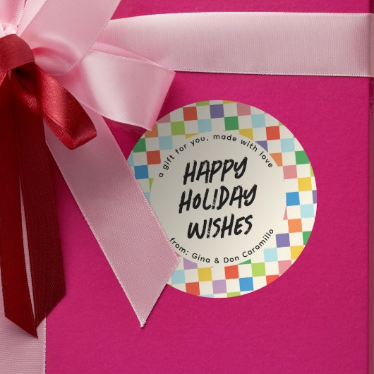 明るいチェッカラフルカーボードギフト ラウンドシール