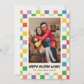 明るいチェッカラフルカーボードフォトホリデー シーズンカード (正面)